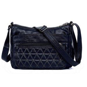 Dark Blue Faux Leather Multi-Pocket Crossbody Bag